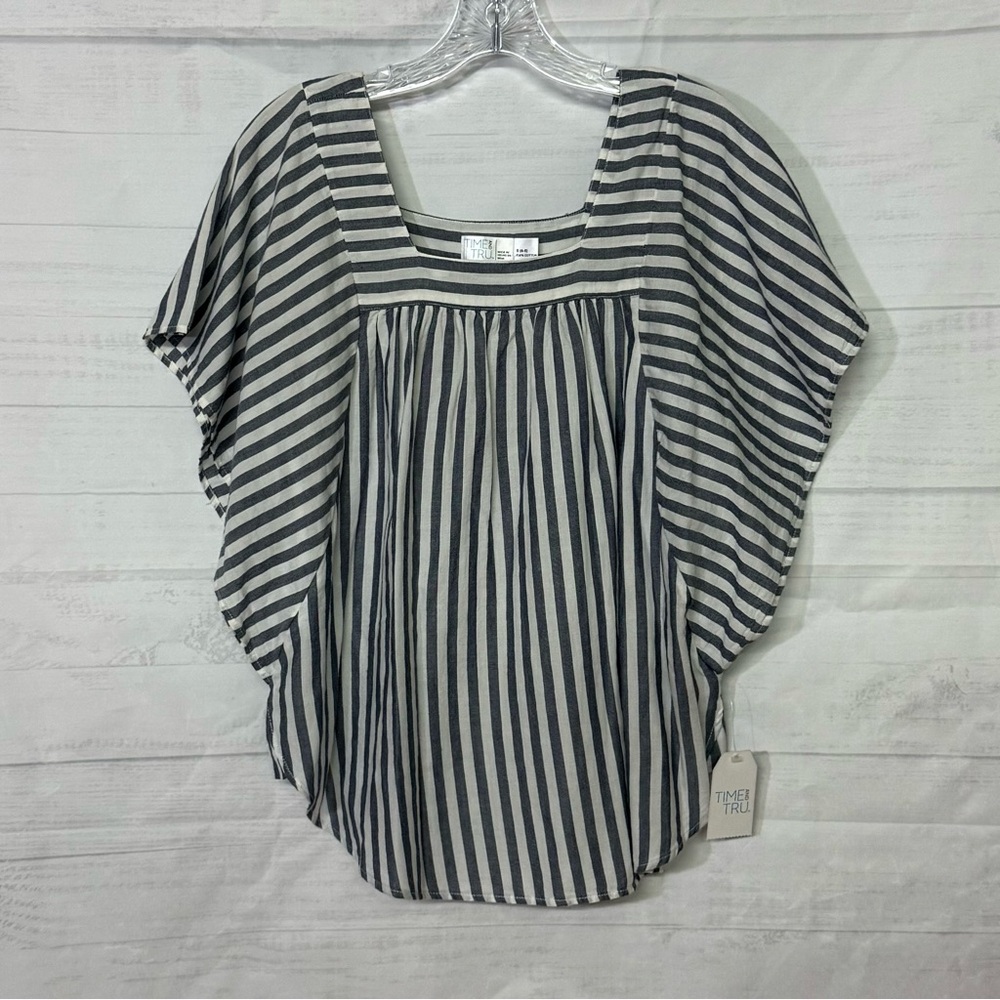 NWT Time and Tru Women's Denim Blue  and White Striped Top